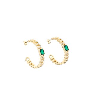 Златисти обеци халки с зелени камъни  снимка