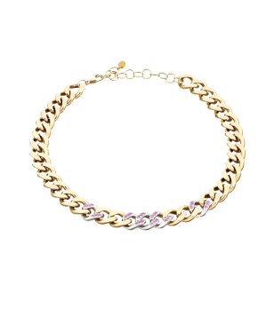 Дамско златисто колие с розови камъни BOSSY CHAIN снимка