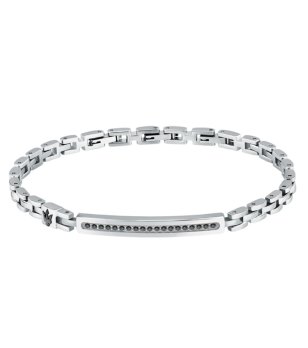 Мъжка сребриста гривна от неръждаема стомана Maserati с черни кристали снимка