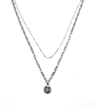 Сребристо двойно дамско колие с висулка сърце GUESS ROLLING HEARTS снимка