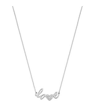 Сребристо дамско колие с надпис Love и сърце  снимка