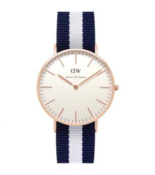 Дамски часовник с тъмносиня и бяла текстилна каишка снимка