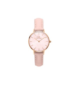 Дамски розов часовник с кожена каишка снимка