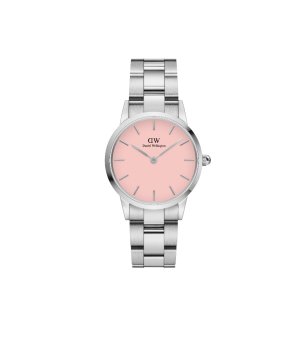 Дамски сребрист часовник с розов циферблат снимка