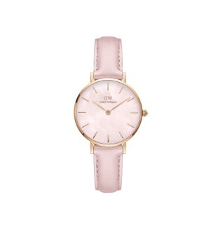 Дамски розов часовник с кожена каишка и перелн дисплей снимка