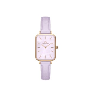 Дамски лилав правоъгълен часовник с кожена каишка снимка