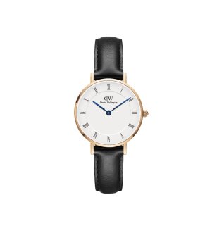 Дамски часовник в розовозлатисто с черна кожена каишка снимка