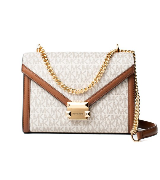 Бежова чанта през рамо с монограм WHITNEY  снимка