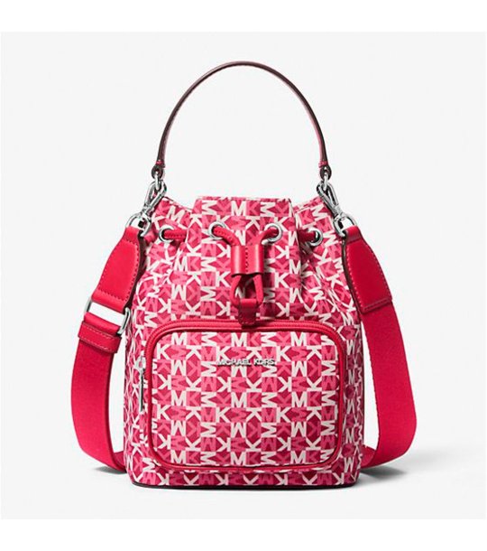 Дамска розова чанта с лого принт снимка