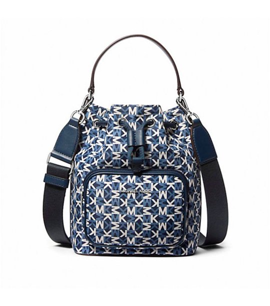 Синя дамска чанта с принт снимка