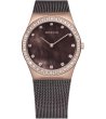 Дамски кафяв часовник с розовозлатист корпус -0 снимка