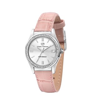 Дамски сребрист часовник с розова кожена каишка снимка