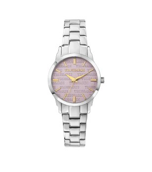 Дамски сребрист часовник с лилав циферблат снимка