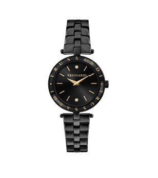 Дамски черен часовник с метална верижка снимка