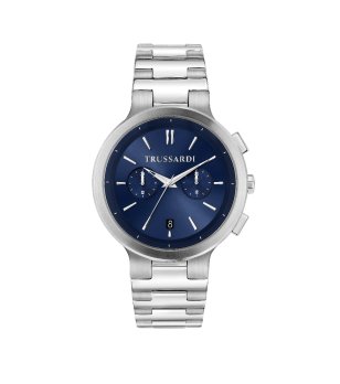 Мъжки сребрист часовник със син циферблат снимка