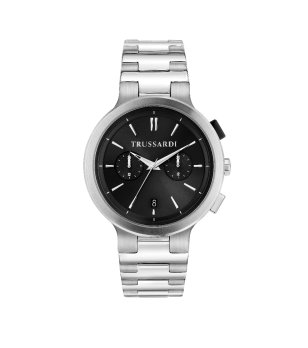 Мъжки сив аналогов часовник с черен циферблат снимка