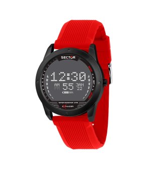 Мъжки черен дигитален часовник с червена силиконова верижка снимка