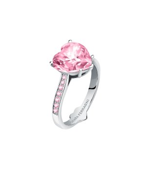 Дамски сребрист пръстен с розов камък FIRST LOVE размер 16 снимка