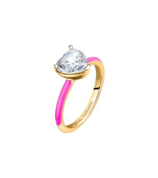 Златист дамски пръстен с розов емайл LOVE PARADE размер 12 снимка