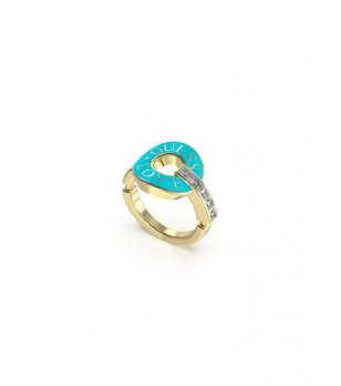 Дамски пръстен в златисто с тюркоазен детайл LOVE размер 54 снимка