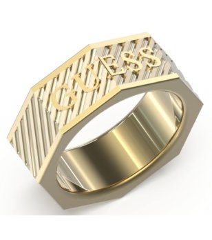 Мъжки златист пръстен с релефно лого размер 62 снимка