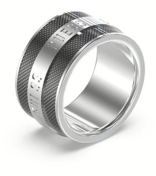 Мъжки сребрист пръстен с релефна черна лента размер 62 снимка