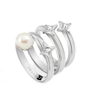 Дамски сребрист пръстен с перла и кристали размер 14 снимка