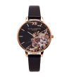 Дамски часовник с черен циферблат с цветя -0 снимка