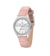Дамски сребрист часовник с розова кожена каишка -0 снимка
