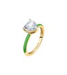 Златист дамски пръстен със зелен емайл и бял камък размер 18-0 снимка