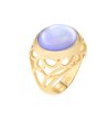 Златист дамски пръстен с лилав камък -0 снимка