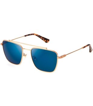 Мъжки слънчеви очила със златиста рамка и сини стъкла  снимка