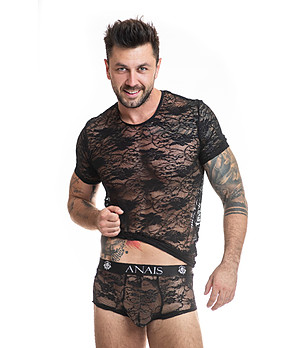 Черна дантелена тениска с къс ръкав ROMANCE снимка