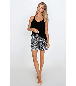 Лятна дамска пижама в черно с леопардов принт Iconic Jungle снимка