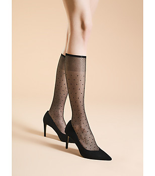 Черни чорапи до коляното с точки TRISHA 20 снимка