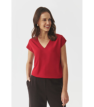 Червена дамска блуза с V-образно деколте ITO 1 снимка