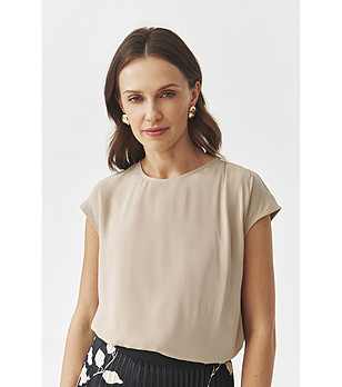 Бежова дамска блуза с къс ръкав ZIMO 1 снимка