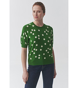 Зелен дамски пуловер на точки AUGUST снимка