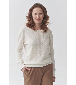 Дамски памучен пуловер в екрю FINN снимка