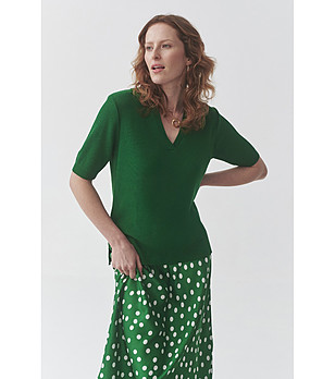 Зелен дамски пуловер с яка HAZEL снимка