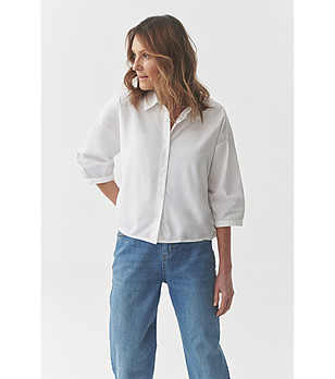 Бяла дамска памучна риза със 7/8  ръкав DOVE снимка