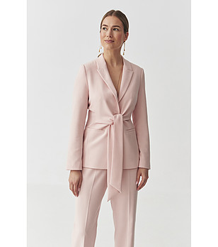 Пастелнорозово дамско сако с колан KOALA 2 снимка