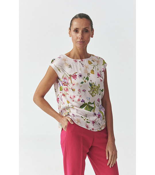 Бежова дамска блуза с флорален принт AFELI снимка