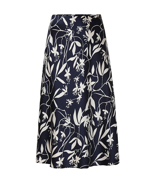 Тъмносиня пола с флорален принт SATINI 2 снимка