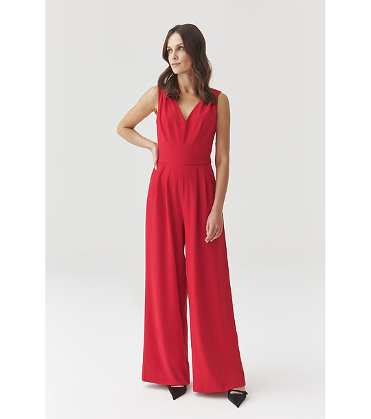 Червен гащеризон с широк крачол FANG снимка