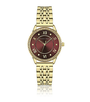 Дамски златист часовник с циферблат в бордо снимка