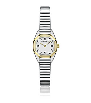 Дамски сребрист часовник с бял циферблат снимка