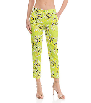 Лаймово-зелен панталон с висока талия и принт снимка