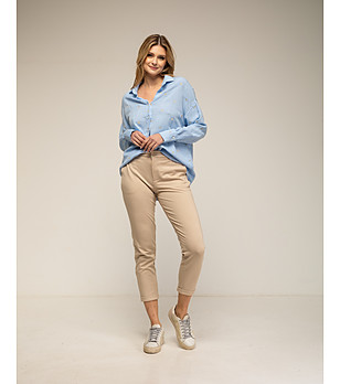 Дамски бежов панталон с памук снимка