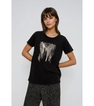 Черна тениска с щампа на слон снимка